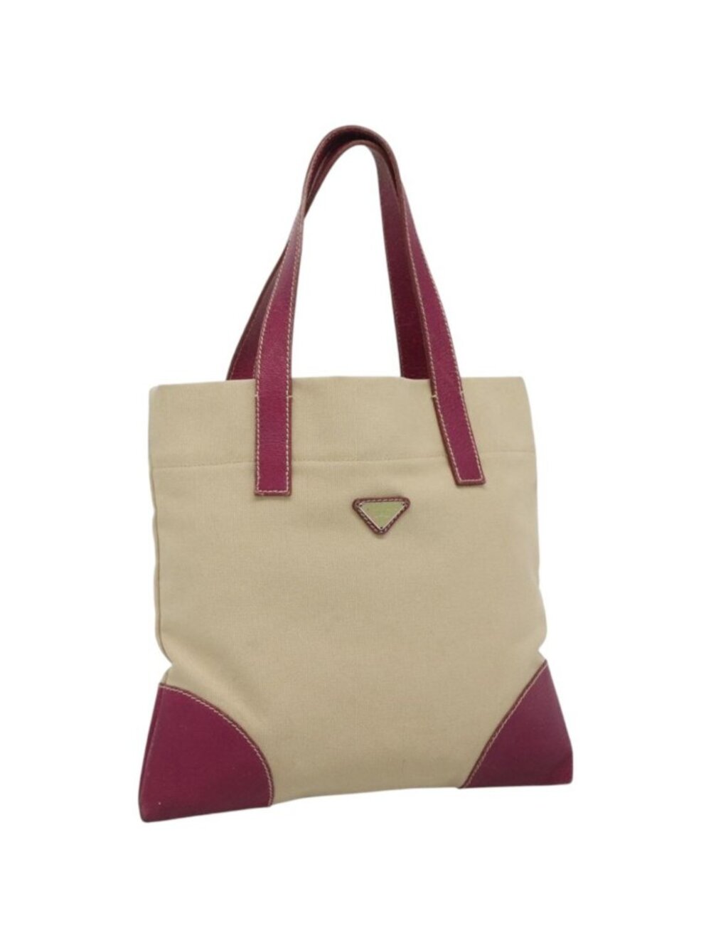 PRADA Tote Bag Canvas Suede Beige Purple Silver